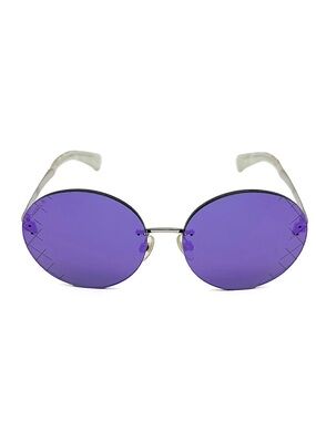 CHANEL CC RUNWAY Purple Mirrored Quilting Crosshatch Round Sunglasses